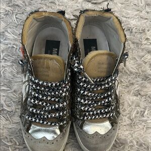 Golden Goose Silver and Black Sneakers with Studded Design and Suede Leather